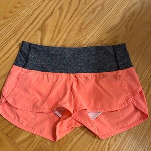 Lululemon Athletica Coral and Gray Speed Up Shorts Low Rise Size 2